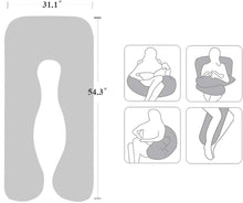 Load image into Gallery viewer, VECELO U-Shaped Pregnancy Full Maternity Pillow with Zipper Removable Cover, Body Pain Relief, Gray