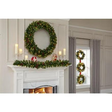 Load image into Gallery viewer, Home Accents Holiday
48 in. Winslow Fir Battery Operated Pre-Lit LED Artificial Christmas Wreath with 436 Tips and 120 Warm White Lights