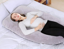 Load image into Gallery viewer, VECELO U-Shaped Pregnancy Full Maternity Pillow with Zipper Removable Cover, Body Pain Relief, Gray
