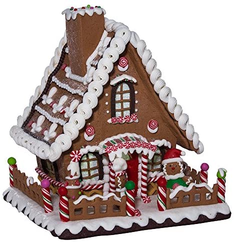 Kurt S. Adler 10 Inch Clay Paste LED Gingerbread House Table Piece