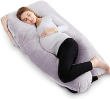 Load image into Gallery viewer, VECELO U-Shaped Pregnancy Full Maternity Pillow with Zipper Removable Cover, Body Pain Relief, Gray
