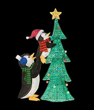 Load image into Gallery viewer, Home Accents Holiday 62 in. 160-Light LED Tinsel Penguins with Tree Outdoor Christmas Decor
