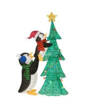 Load image into Gallery viewer, Home Accents Holiday 62 in. 160-Light LED Tinsel Penguins with Tree Outdoor Christmas Decor
