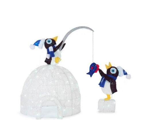 Home Accents Holiday Icicle Shimmer 48 in. Christmas LED Lighted Tinsel and Acrylic Igloo with Fishing Penguins