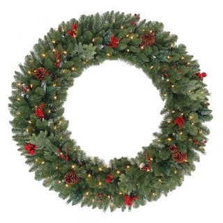 Home Accents Holiday

48 in. Winslow Fir Battery Operated Pre-Lit LED Artificial Christmas Wreath with 436 Tips and 120 Warm White Lights